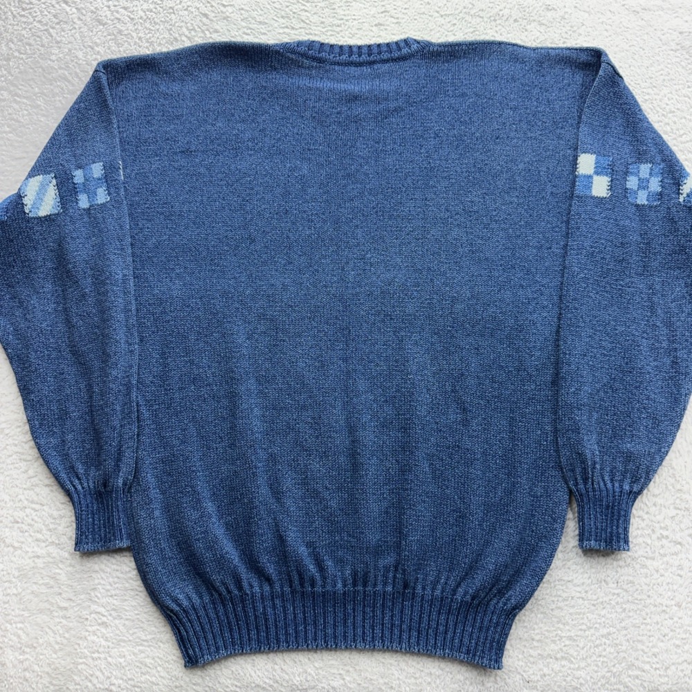 Scott Officer Mens Blue Geometric Intarsia Knit Sweater Made in Scotland Size M - Picture 7 of 8